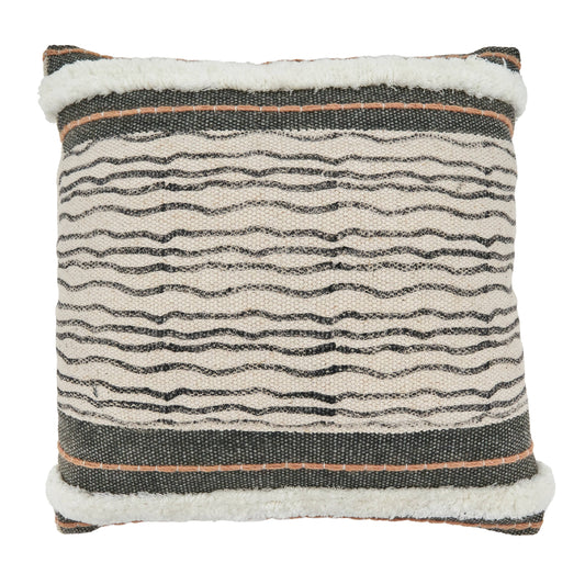 Stripe Printed and Embroidered Pillow Cover