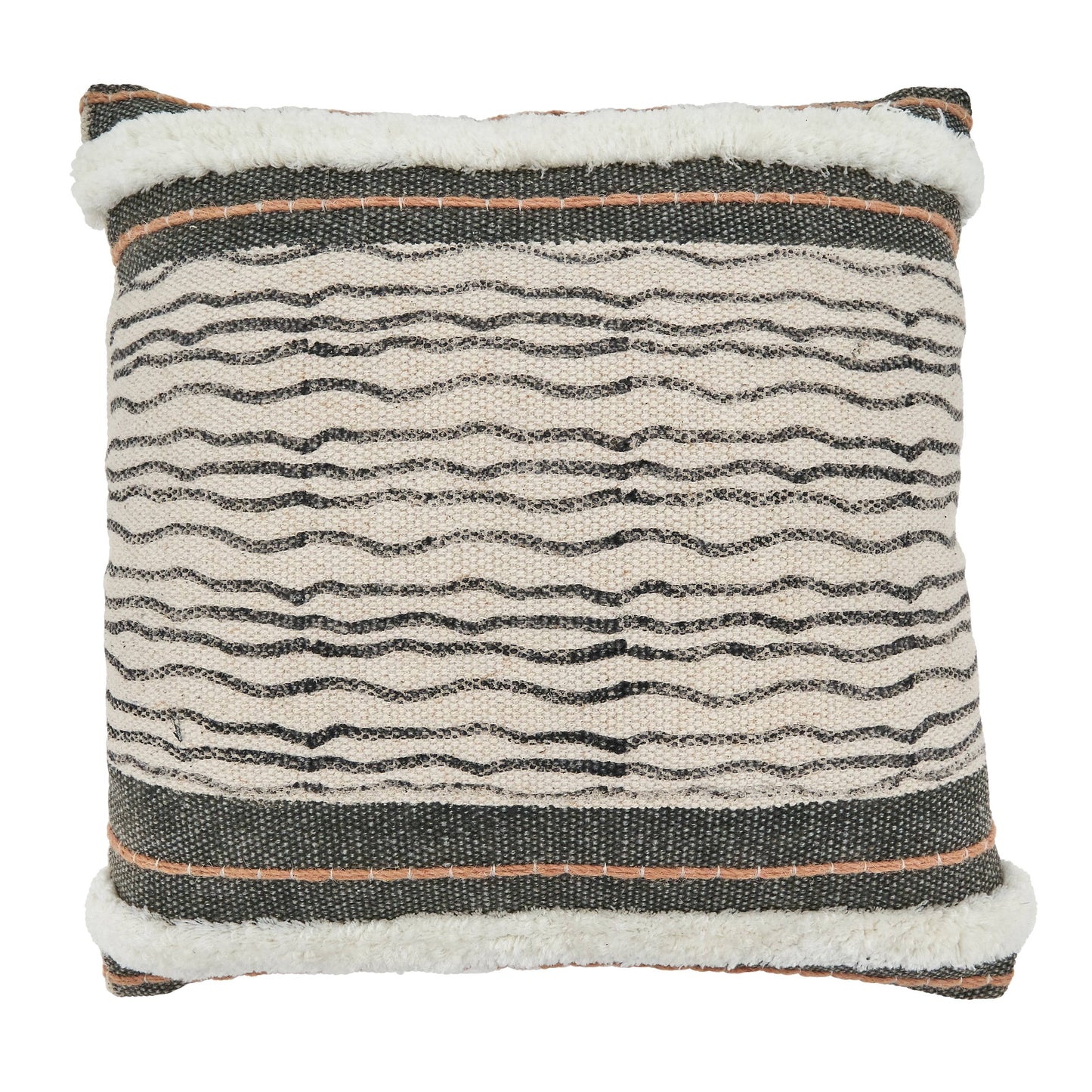 Stripe Printed and Embroidered Pillow Cover