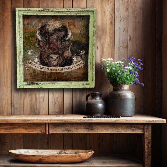 "Seldom is Heard A Discouraging Word"  Framed Square Canvas