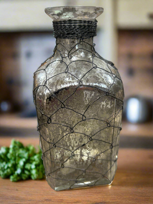 Glass wire wrapped square vase