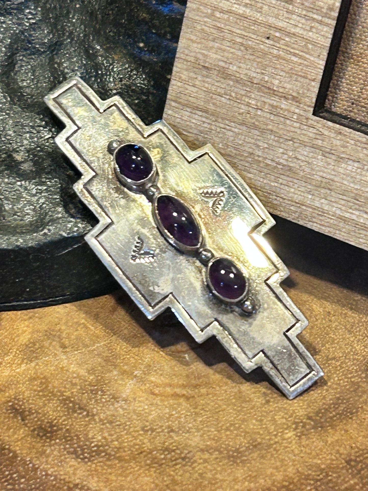 Vintage Sterling Southwestern Brooch/Pendant with Purple stone