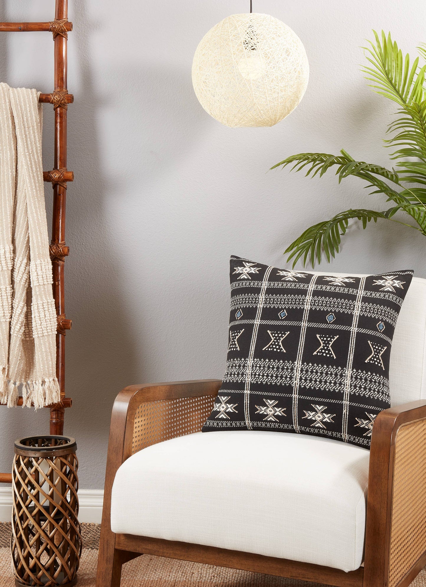 Embroidered Mudcloth Throw Pillow Cover