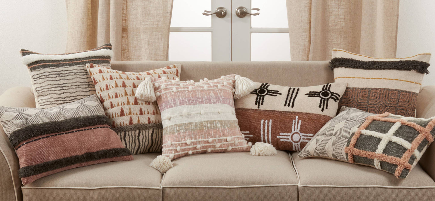 Stripe Printed and Embroidered Pillow Cover