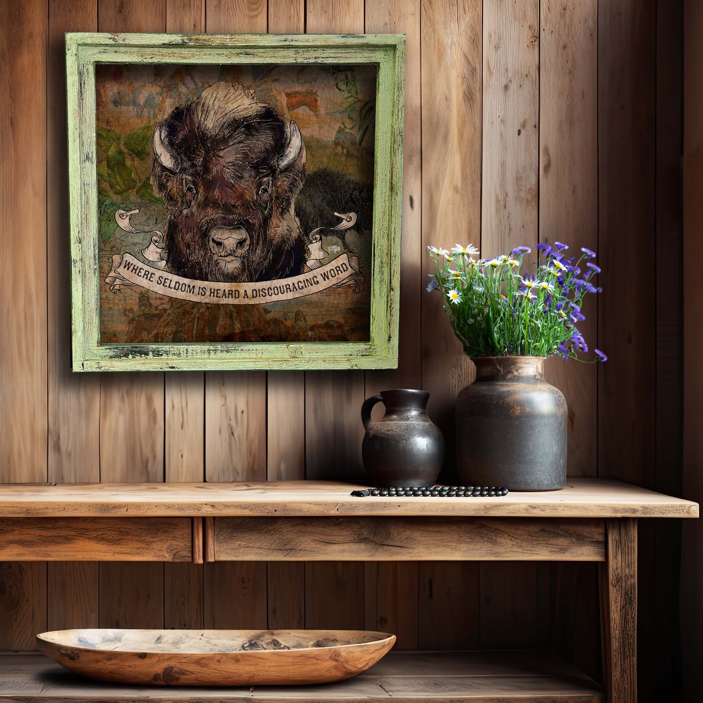 "Seldom is Heard A Discouraging Word"  Framed Square Canvas