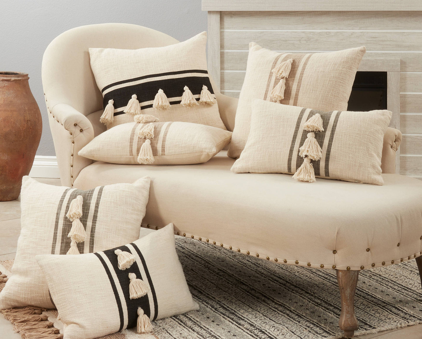 Striped Tassel Pillow Cover Only