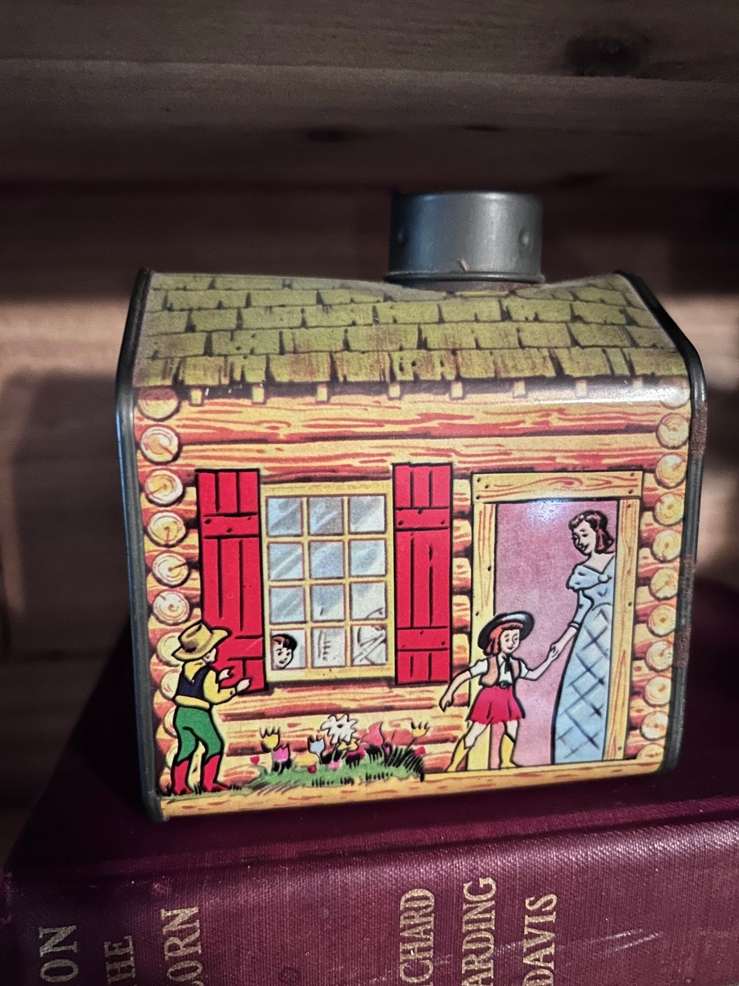 Log Cabin syrup tin piggy bank