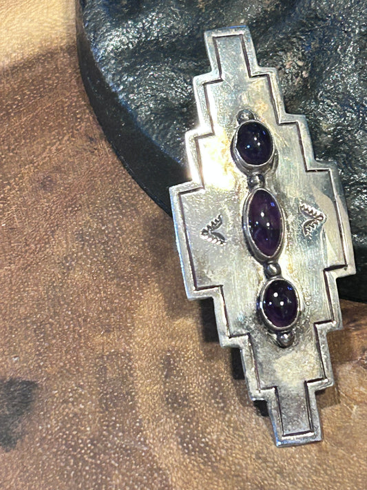 Vintage Sterling Southwestern Brooch/Pendant with Purple stone