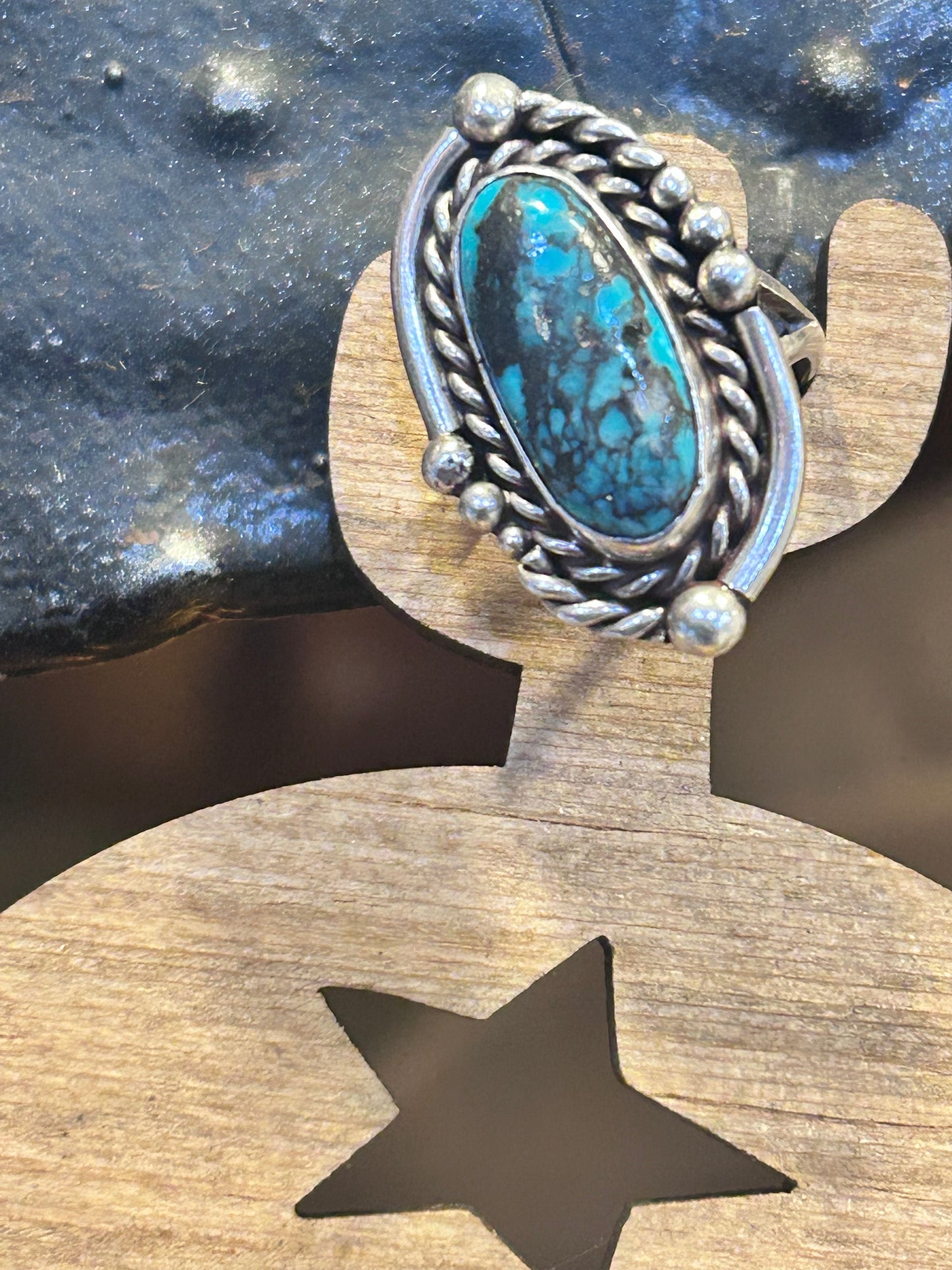 Vintage Native American Crafted Sterling Turquoise Ring